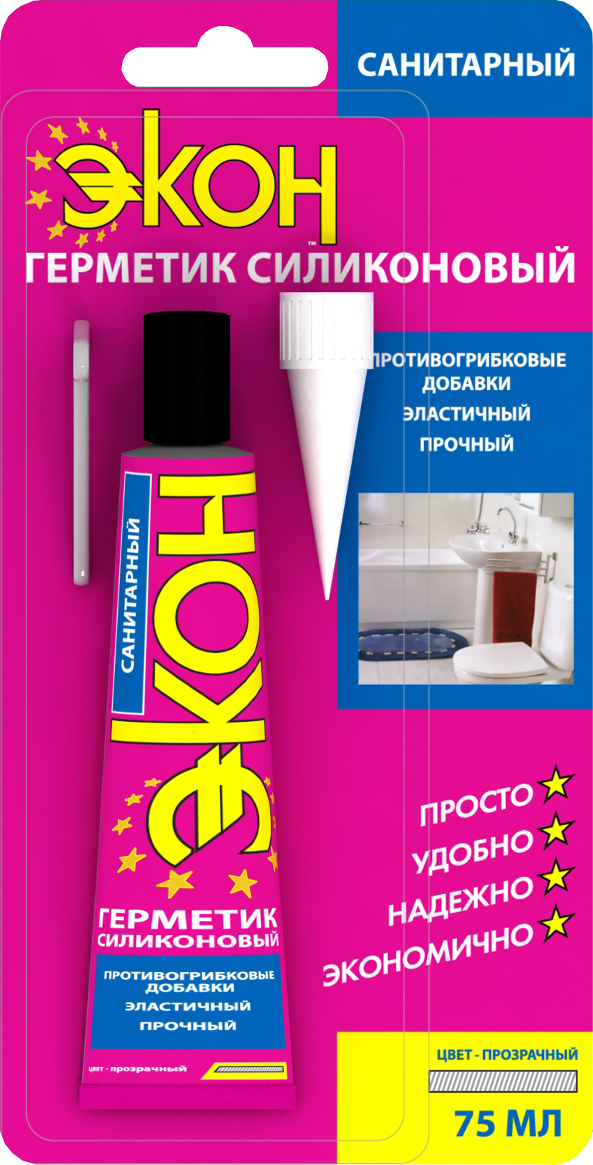 Герметик "Экон" силиконовый санитарный белый, 75мл
