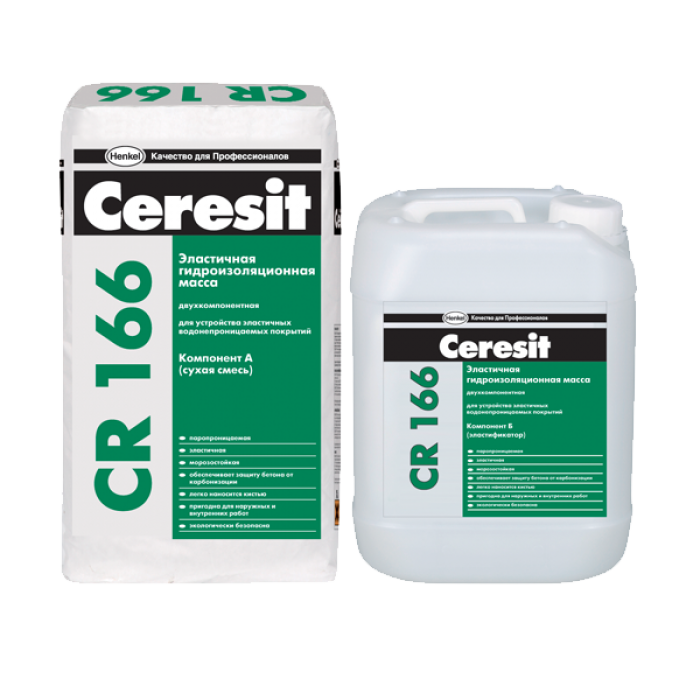 Ceresit CR 166 эластичная гидроизоляционная масса двухкомпонентная комп А 24кг