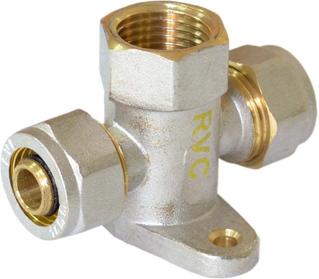МП Тройник прямой RVC 16 х 1/2 г х 16 с креплением